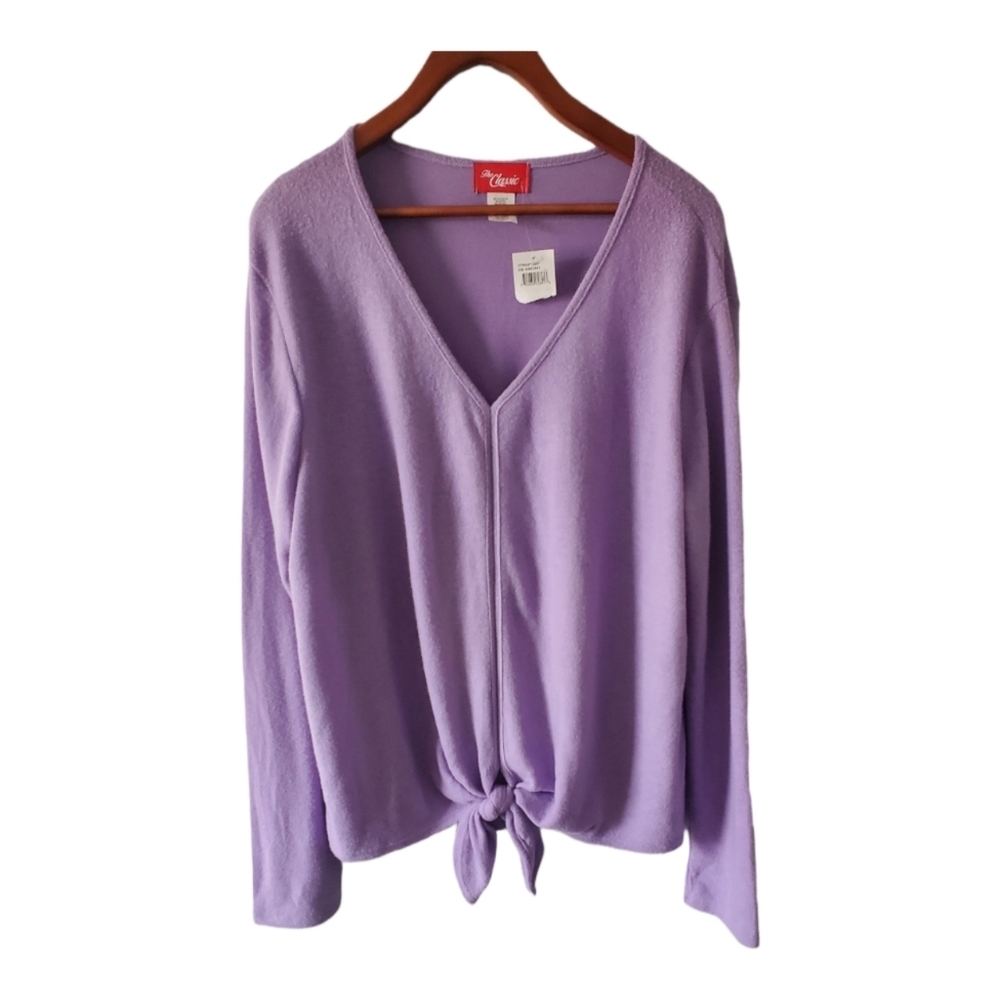 The Classic Brand Lavender V Neck Tie Front Sweater Size 2X New with Tags